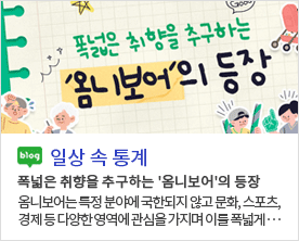 [일상 속 통계]폭넓은 취향을 추구하는 '옴니보어'의 등장 폭넓은 취향을 추구하는 '옴니보어'의 등장 옴니보어는 특정 분야에 국한되지 않고 문화, 스포츠, 경제 등 다양한 영역에 관심을 가지며 이를 폭넓게···
